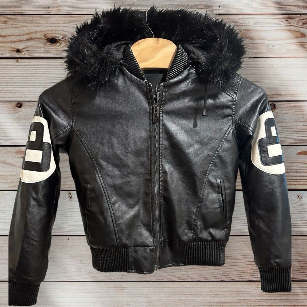 Robert Phillipe 8 Ball Jacket Men Size XL Faux‎ Leather Faux Fur Trim Runs Small